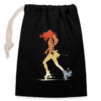 Roller Skating Girl Graphic - Closable cotton gift bag (14x20cm) - black - Front