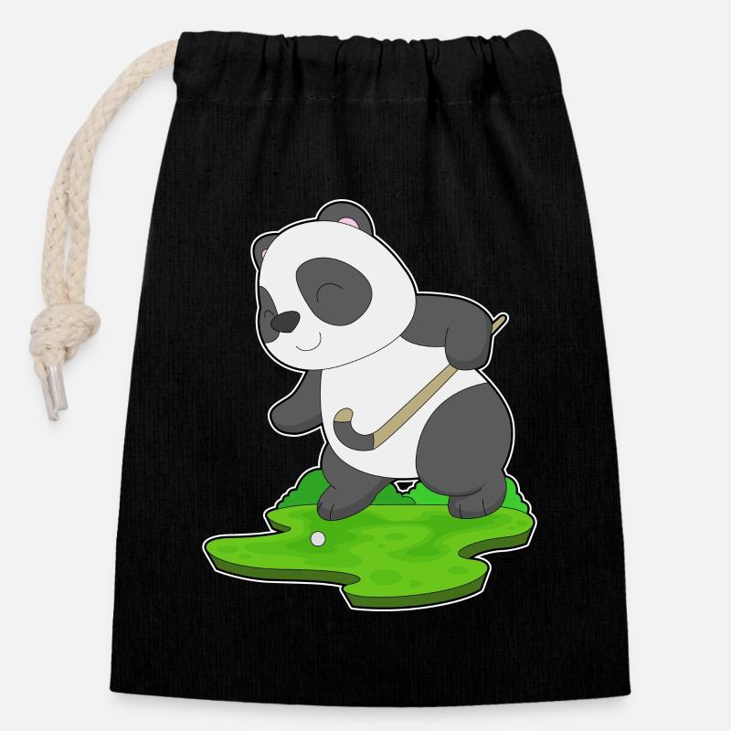 Panda Hockey Hockeyschläger - Verschließbarer Geschenkbeutel aus Baumwolle (14x20cm) - Schwarz