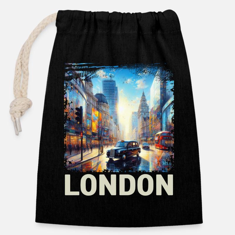 London - Closable cotton gift bag (14x20cm) - black