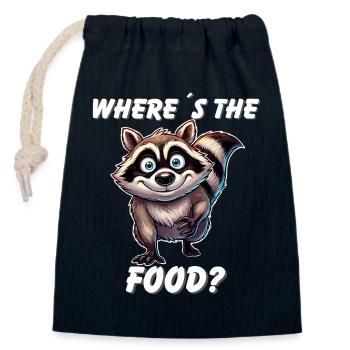 Wo ist das Essen? Süßer Waschbär Lustiges Cartoon T-Shirt - Verschließbarer Geschenkbeutel aus Baumwolle (14x20cm) - Navy - Vorne