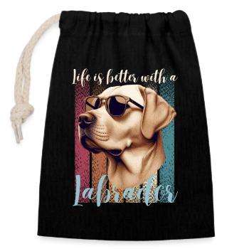 Labrador Labbi Hund Hundebesitzer Familienhund Fun - Verschließbarer Geschenkbeutel aus Baumwolle (14x20cm) - Schwarz - Vorne