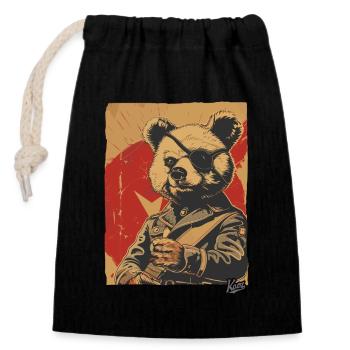 Propaganda Stil: Spielzeug General Plüschbär - Verschließbarer Geschenkbeutel aus Baumwolle (14x20cm) - Schwarz - Vorne