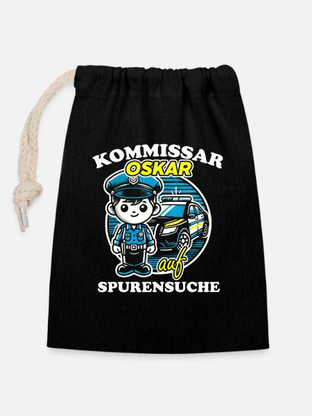 Kommissar Oskar Spurensuche - Verschließbarer Geschenkbeutel aus Baumwolle (14x20cm) - Schwarz