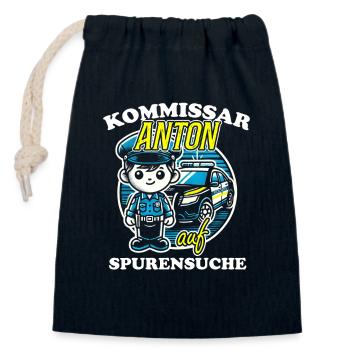 Kommissar Anton Spurensuche - Verschließbarer Geschenkbeutel aus Baumwolle (14x20cm) - Navy - Vorne