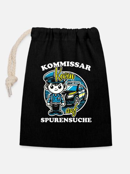 Kommissar Kevin Spurensuche - Verschließbarer Geschenkbeutel aus Baumwolle (14x20cm) - Schwarz