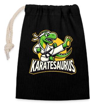 Karate Karatekämpfer Kampfsport Karatesaurus - Verschließbarer Geschenkbeutel aus Baumwolle (14x20cm) - Schwarz - Vorne