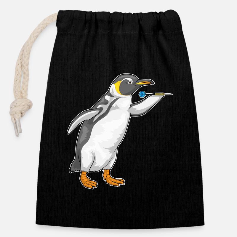 Pinguin Dart Dartpfeil - Verschließbarer Geschenkbeutel aus Baumwolle (14x20cm) - Schwarz