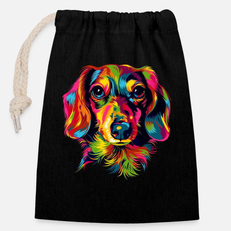 Teckel, Teckel, Teckel miniature, Dachshund Club, Teckel - Sac cadeau en coton avec cordon (14 x 20 cm) - noir