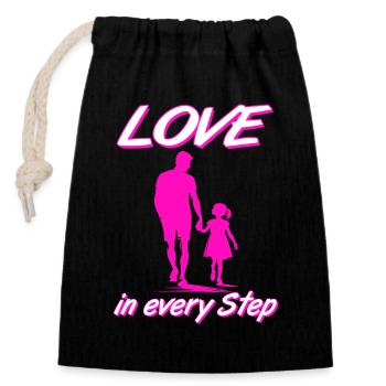 Love in Every Step Father Daughter Pink Silhouette - Closable cotton gift bag (14x20cm) - black - Front