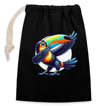 Toucan, Oiseau Tropical, Dabbing, Exotique - Sac cadeau en coton avec cordon (14 x 20 cm) - noir - Devant