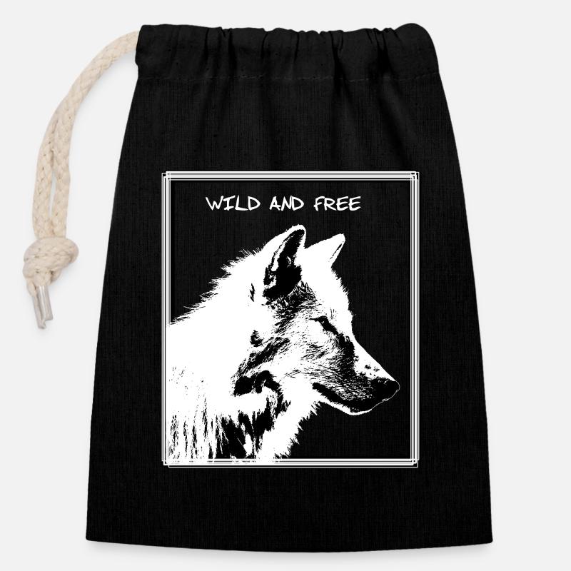 Wolf - Verschließbarer Geschenkbeutel aus Baumwolle (14x20cm) - Schwarz