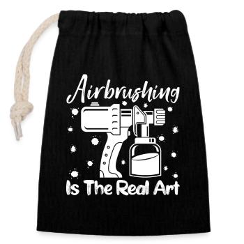 Drôle d’art Peintre Aérographe Dessin d’art réel - Sac cadeau en coton avec cordon (14 x 20 cm) - noir - Devant