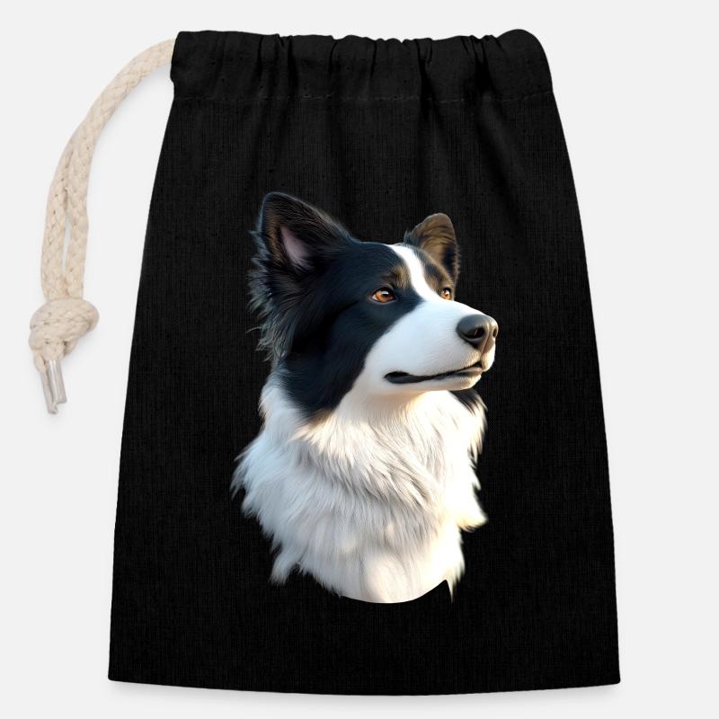 border collie chien amoureux chiot mignons collies - Sac cadeau en coton avec cordon (14 x 20 cm) - noir