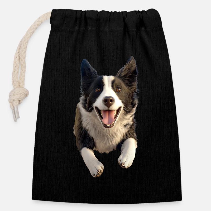 border collie chien amoureux chiot mignons collies - Sac cadeau en coton avec cordon (14 x 20 cm) - noir