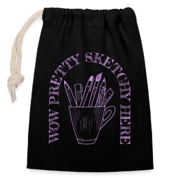 Artist Painter Graphic Wow Pretty Sketchy Here - Closable cotton gift bag (14x20cm) - black - Front