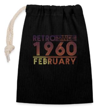 Anniversaire rétro février 1960 - Ligne coucher de soleil - Sac cadeau en coton avec cordon (14 x 20 cm) - noir - Devant