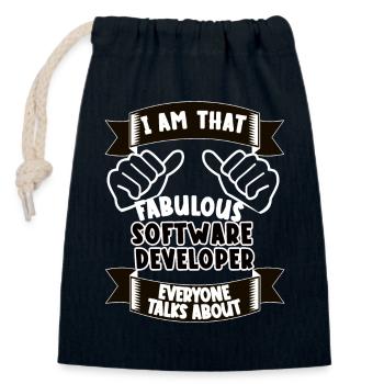 Software Developer Funny Saying Gift - Closable cotton gift bag (14x20cm) - navy - Front