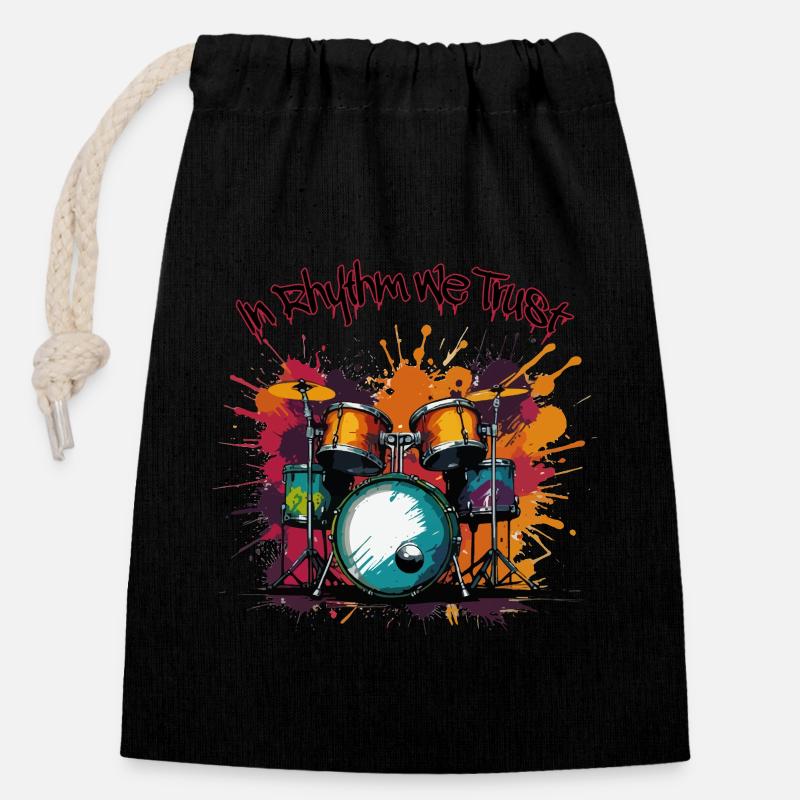 En rythme, nous faisons confiance à Drummer, Drums - Sac cadeau en coton avec cordon (14 x 20 cm) - noir