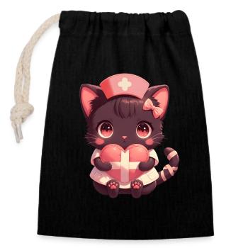 Nurse Cat Kawaii Nurse Doctor - Closable cotton gift bag (14x20cm) - black - Front
