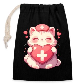 Cat Nurse Kawaii Nurse Doctor - Closable cotton gift bag (14x20cm) - black - Front