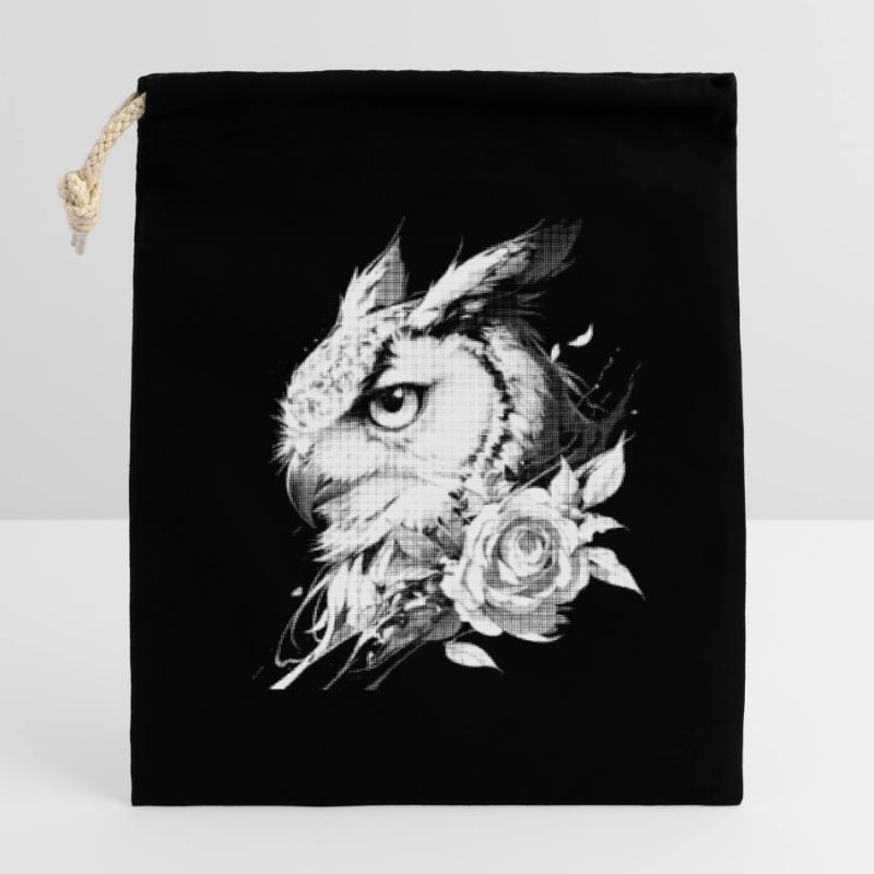 Rose Eule Blumen Ästhetik Nachteule Vogel Geschenk Verschließbarer Geschenkbeutel aus Baumwolle (14x20cm)