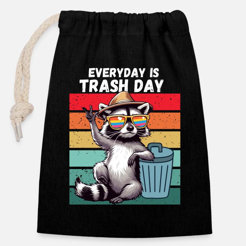 Waschbär Every Day is Trash Day Retro Klima Lustig - Verschließbarer Geschenkbeutel aus Baumwolle (14x20cm) - Schwarz