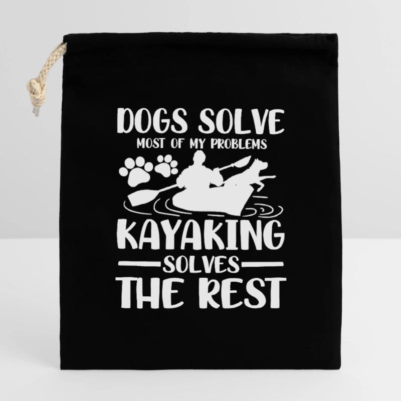 Dogs solve most of my problems kayaking solves Verschließbarer Geschenkbeutel aus Baumwolle (14x20cm)