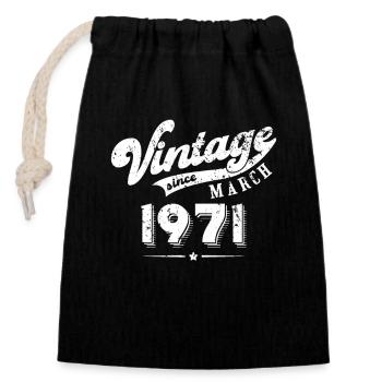 Vintage since March 1971 Birthday Gift - Closable cotton gift bag (14x20cm) - black - Front