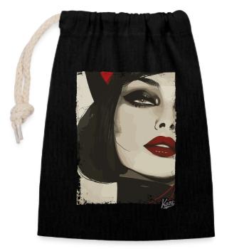 Vintage cat girl in black suit - Closable cotton gift bag (14x20cm) - black - Front