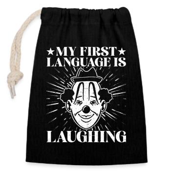 Circus Graphic First Language Laughing Circus Gift - Closable cotton gift bag (14x20cm) - black - Front