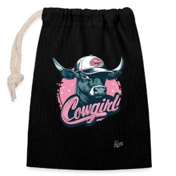 La vache à la casquette de baseball - Sac cadeau en coton avec cordon (14 x 20 cm) - noir - Devant