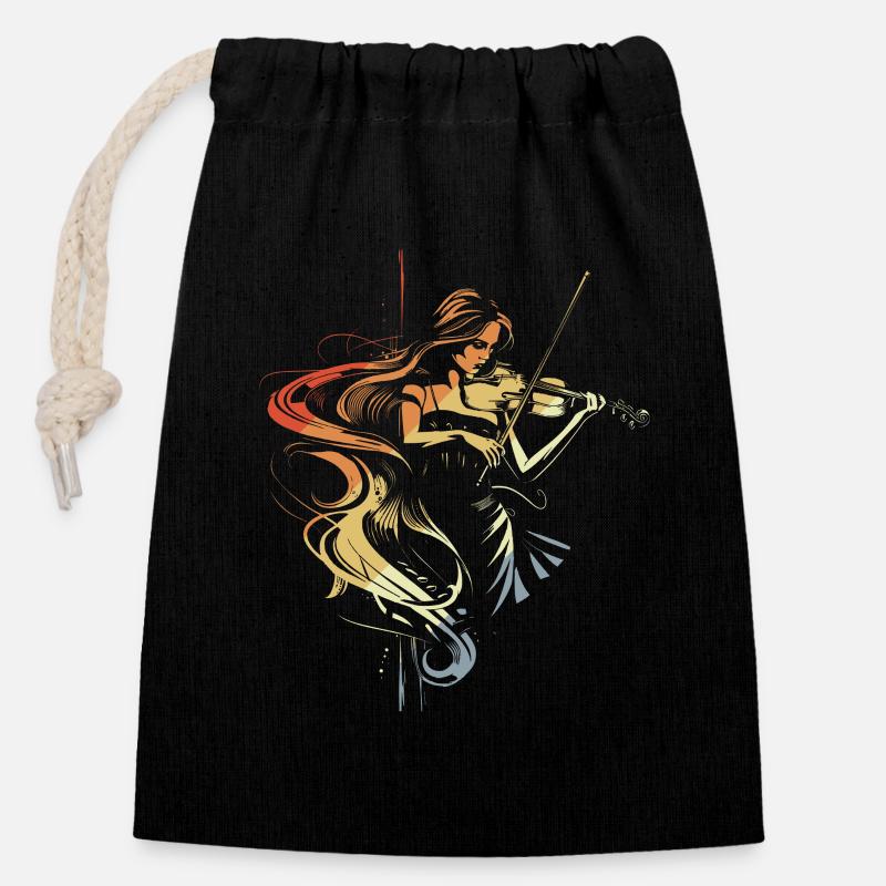 Fille violon - Sac cadeau en coton avec cordon (14 x 20 cm) - noir