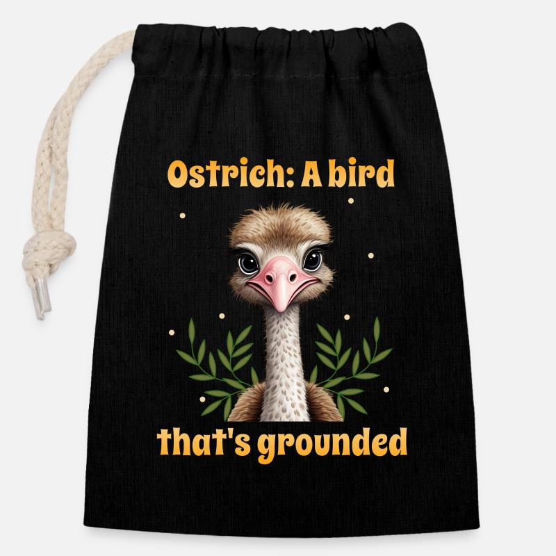 Strauß, ein Vogel, der geerdet ist - Verschließbarer Geschenkbeutel aus Baumwolle (14x20cm) - Schwarz