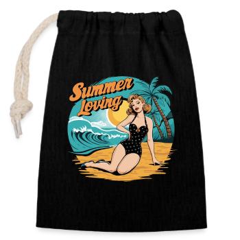 Ambiance rétro d’amour de la plage pour un - Sac cadeau en coton avec cordon (14 x 20 cm) - noir - Devant