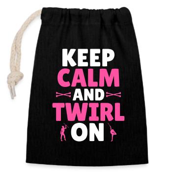 Baton Twirling - Keep Calm and Twirl on - Verschließbarer Geschenkbeutel aus Baumwolle (14x20cm) - Schwarz - Vorne