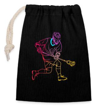 Lacrosse Player Drawing - Closable cotton gift bag (14x20cm) - black - Front