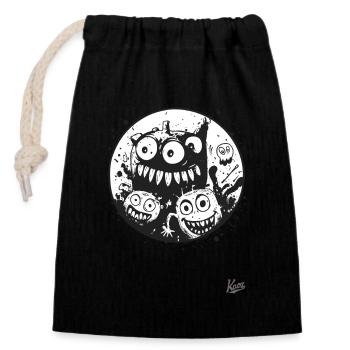 Ink and funny monsters - Closable cotton gift bag (14x20cm) - black - Front