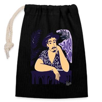 Vintage Man at the Table – Contemporary Art - Closable cotton gift bag (14x20cm) - black - Front