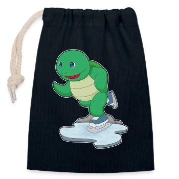 Patins à glace tortue - Sac cadeau en coton avec cordon (14 x 20 cm) - bleu marine - Devant