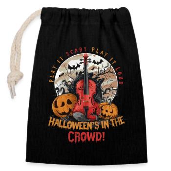 Halloween-Harmonie: Violine und Kürbiszauber - Verschließbarer Geschenkbeutel aus Baumwolle (14x20cm) - Schwarz - Vorne