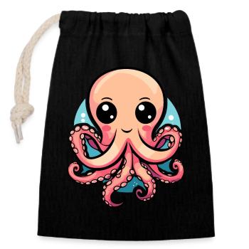 Adorable Kawaii Octopus - Closable cotton gift bag (14x20cm) - black - Front
