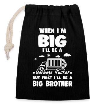 When I'm Big I'll Be Garbage Trucker Big Brother - Verschließbarer Geschenkbeutel aus Baumwolle (14x20cm) - Schwarz - Vorne