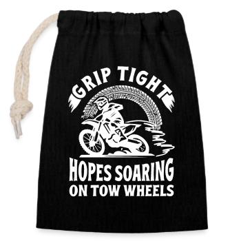 Dirtbike Rider Soaring On Tow Wheels MX Motocross - Closable cotton gift bag (14x20cm) - black - Front