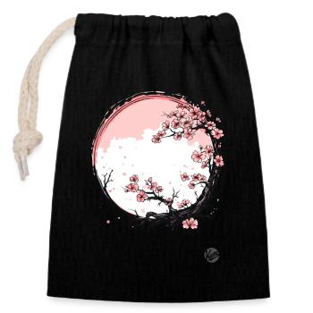 Japanese cherry blossoms - Closable cotton gift bag (14x20cm) - black - Front