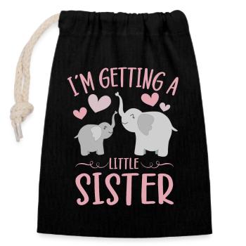 Sister Reveal Im Getting A Little Sister Elephant - Verschließbarer Geschenkbeutel aus Baumwolle (14x20cm) - Schwarz - Vorne