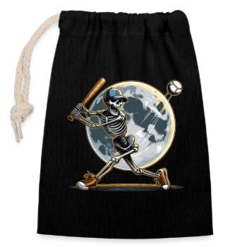 Halloween Baseball Horror Skeleton Baseball Player - Closable cotton gift bag (14x20cm) - black - Front
