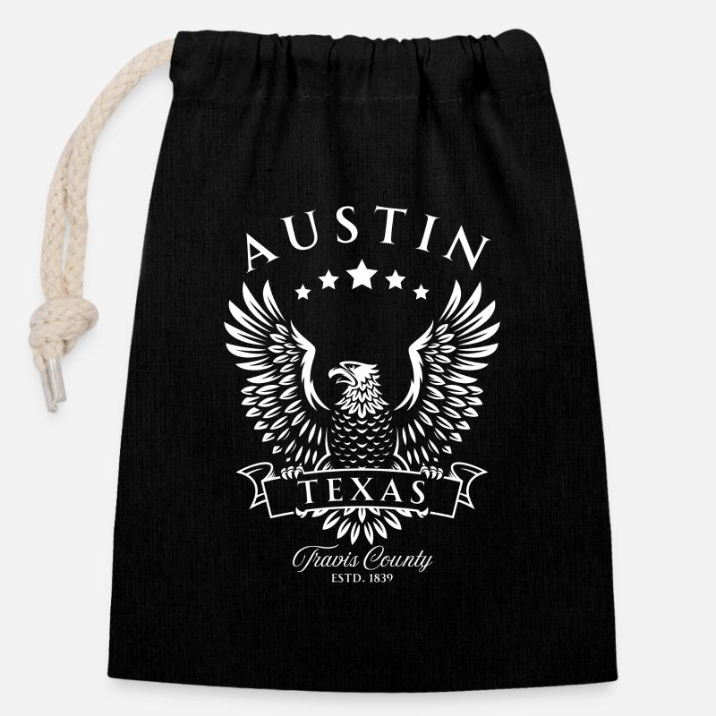 Austin Texas American Vintage Eagle - Closable cotton gift bag (14x20cm) - black