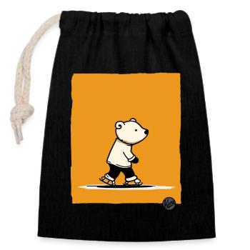Petit ours polaire sur des patins - Sac cadeau en coton avec cordon (14 x 20 cm) - noir - Devant
