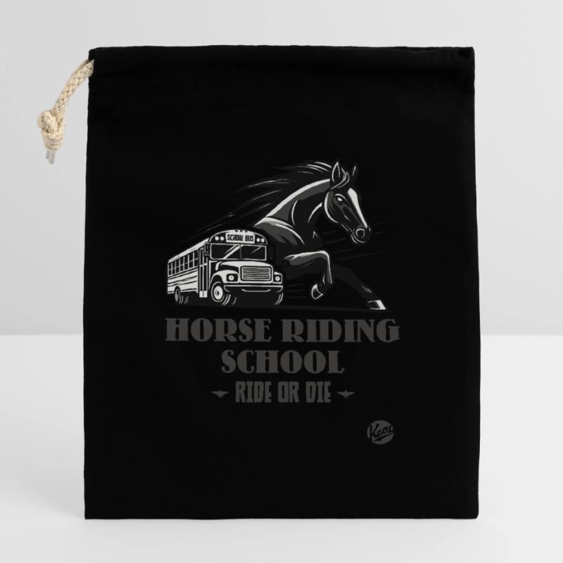 Reitschule "Reite oder Stirb", ein Pferde-Motiv Verschließbarer Geschenkbeutel aus Baumwolle (14x20cm)