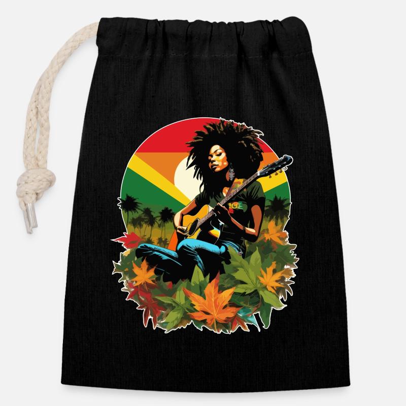 Guitariste de reggae rastafari - Sac cadeau en coton avec cordon (14 x 20 cm) - noir